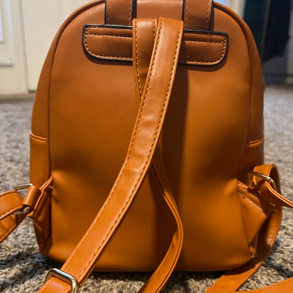 Mini Brown Leather Backpack with Bee Accent - Picture 2 of 4